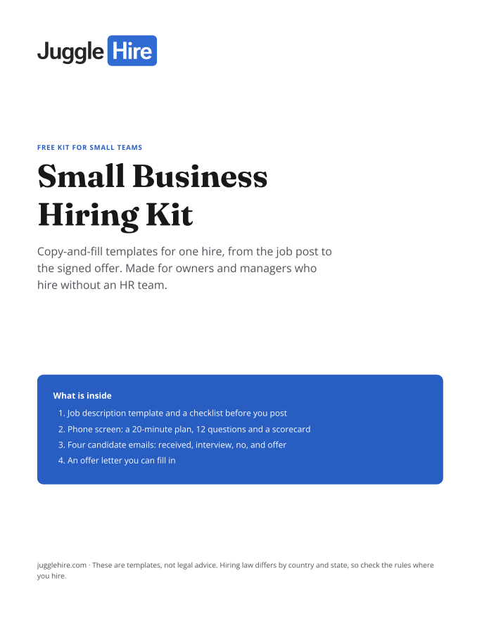 Cover of the Small Business Hiring Kit PDF