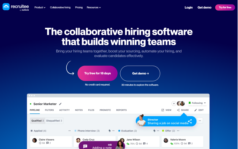 homepage of recruitee for discussing Recruitee alternatives