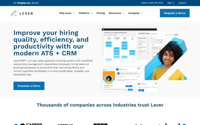 Homepage of Lever to discuss Recruitee alternatives